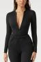 sexy slight stretch solid color tight zip-up all-match bodysuit_Black
