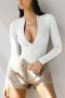 sexy slight stretch solid color tight zip-up all-match bodysuit_Black_White