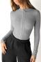 sexy slight stretch solid color tight zip-up all-match bodysuit_Black_White_Gray