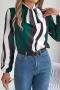 stylish non-stretch 3 colors stripe print long sleeve lace-up all-match blouse_Rose Red_Green