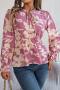 casual non-stretch floral printing long sleeve lace-up all-match blouse_Pink