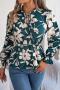 casual non-stretch floral printing long sleeve lace-up all-match blouse_Pink_Rose Red_Green