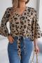 casual non-stretch leopard printing v-neck single-breasted all-match blouse_White_Rose Red_Khaki