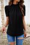 casual non-stretch 5 colors short sleeve all-match blouse(only blouse)_Black
