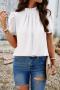 casual non-stretch 5 colors short sleeve all-match blouse(only blouse)_Black_White