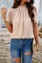 casual non-stretch 5 colors short sleeve all-match blouse(only blouse)_Black_White_Pink_Red_Khaki