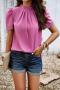 casual non-stretch 5 colors short sleeve all-match blouse(only blouse)_Black_White_Pink