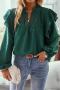 stylish non-stretch 4 colors ruffle long sleeve all-match blouse(only blouse)_Black_Green