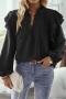 stylish non-stretch 4 colors ruffle long sleeve all-match blouse(only blouse)_Black