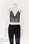 sexy 6-colors solid color metal chain halter neck rhinestone vest_Black
