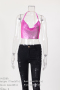 sexy 7-colors solid color metal sequins chain halter neck backless vest_Black_Red_Magenta