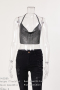 sexy 7-colors solid color metal sequins chain halter neck backless vest_Black