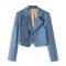xs-l stylish non-stretch 4 colors fake two-piece crop blazer_Black_Green_Haze Blue