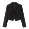 xs-l stylish non-stretch 4 colors fake two-piece crop blazer_Black