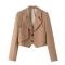 xs-l stylish non-stretch 4 colors fake two-piece crop blazer_Black_Green_Haze Blue_Khaki
