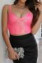 sexy non-stretch solid color sling sequins slim backless zip-up crop vest_Pink_Rose Red_Magenta