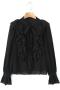 stylish non-stretch chiffon pure color ruffle lace-up blouse_Black