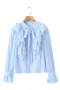 stylish non-stretch chiffon pure color ruffle lace-up blouse_Black_Sky Blue
