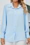 casual plus size non-stretch solid color long-sleeved blouse_Black_White_Pink_Green_Sky Blue