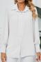 casual plus size non-stretch solid color long-sleeved blouse_Black_White