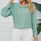 casual plus size non-stretch solid color long-sleeved blouse_Black_White_Pink_Green