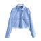 stylish non-stretch single breasted contrast color casual blouse(size run small)_Pink_Blue