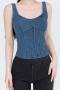 plus size high stretch slim padded denim sports yoga vest size run small_Black_Dark Gray_Blue