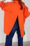 casual plus size non-stretch 5 colors orange long sleeve split back blouse_Black_White_Orange