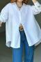 casual plus size non-stretch 5 colors orange long sleeve split back blouse_Black_White