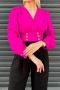 elegant plus size non-stretch 4 colors v-neck long sleeve blouse_Black_White_Magenta