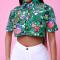 sexy plus size non-stretch batch printing crop top_Black_White_Orange_Green
