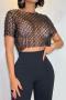 sexy slight stretch see through mesh 6 colors sequin crop top(no underwear)_Black