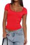 stylish slight stretch 8-colors solid color slim lace short-sleeved t-shirt_Black_White_Gray_Pink_Red