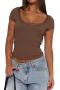 stylish slight stretch 8-colors solid color slim lace short-sleeved t-shirt_Black_White_Gray_Pink_Red_Blue_Light Purple_Brown