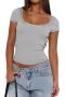 stylish slight stretch 8-colors solid color slim lace short-sleeved t-shirt_Black_White_Gray