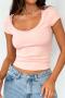 stylish slight stretch 8-colors solid color slim lace short-sleeved t-shirt_Black_White_Gray_Pink