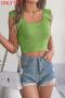 exquisite slight stretch knitted 5 colors square-neck crop vest(only vest)_White_Pink_Magenta_Green