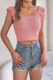 exquisite slight stretch knitted 5 colors square-neck crop vest(only vest)_White_Pink