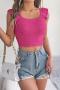 exquisite slight stretch knitted 5 colors square-neck crop vest(only vest)_White_Pink_Magenta