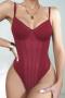 sexy slight stretch stitching mesh sling bodysuit(no underwire)_Rose Red