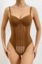 sexy slight stretch stitching mesh sling bodysuit(no underwire)_Rose Red_Brown