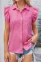 casual non-stretch simple solid flying sleeves single-breasted denim shirt_Pink