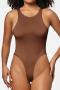 casual plus size high stretch 8 colors solid color crew neck bodysuit_Black_White_Gray_Orange_Blue_Light Purple_Beige_Brown