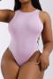 casual plus size high stretch 8 colors solid color crew neck bodysuit_Black_White_Gray_Orange_Blue_Light Purple