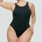 casual plus size high stretch 8 colors solid color crew neck bodysuit_Black
