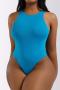 casual plus size high stretch 8 colors solid color crew neck bodysuit_Black_White_Gray_Orange_Blue