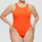 casual plus size high stretch 8 colors solid color crew neck bodysuit_Black_White_Gray_Orange