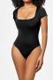 sexy plus size high stretch 5 colors square neck bodysuit_Black