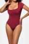sexy plus size high stretch 5 colors square neck bodysuit_Black_White_Rose Red