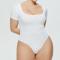 sexy plus size high stretch 5 colors square neck bodysuit_Black_White